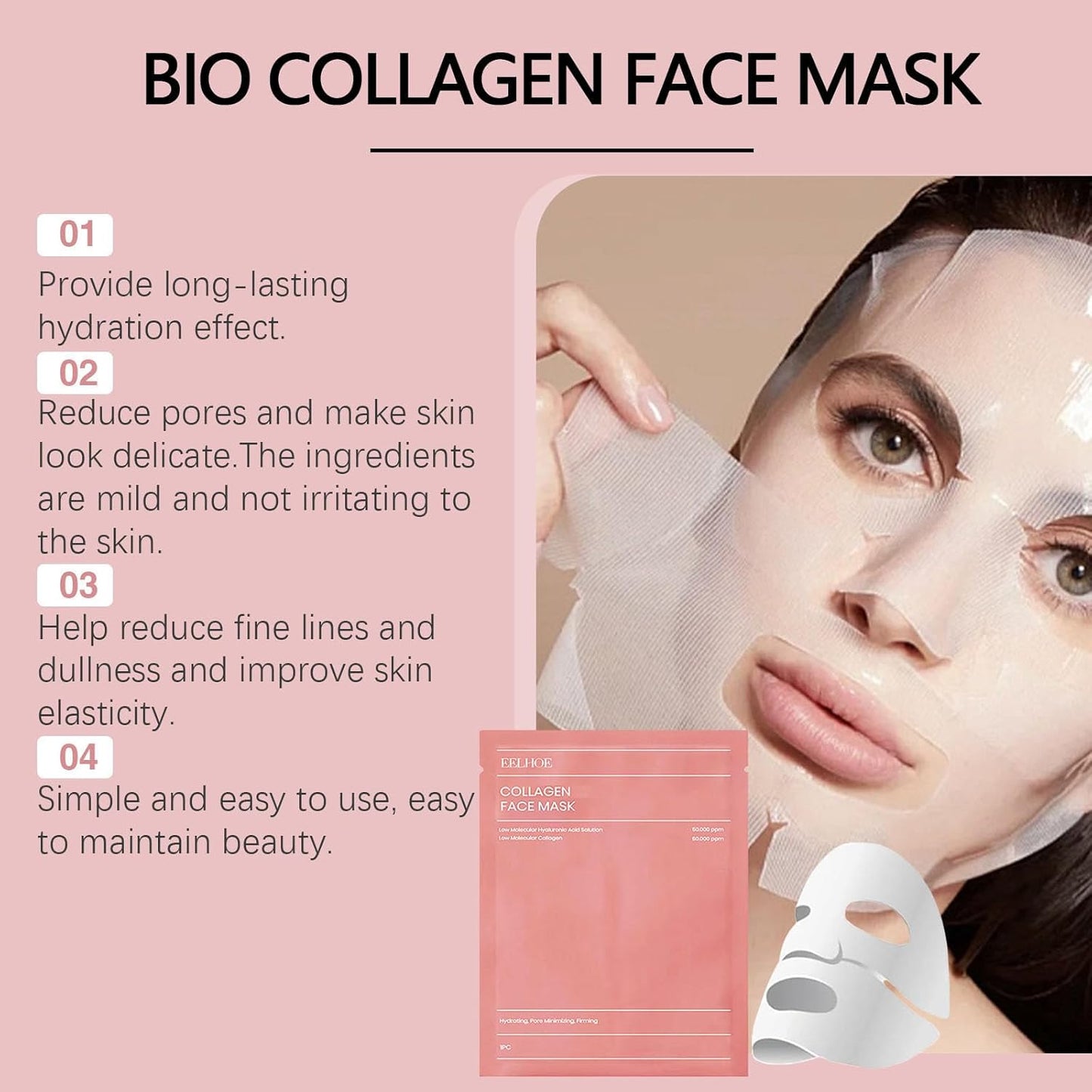 1 Pc Bio-Collagen Real Deep Mask, Hydrating Over Night, Facial Sheet Mask, Pore Minimising, Firming, Collagen Mask, Hydrating Overnight Skin Care Mask